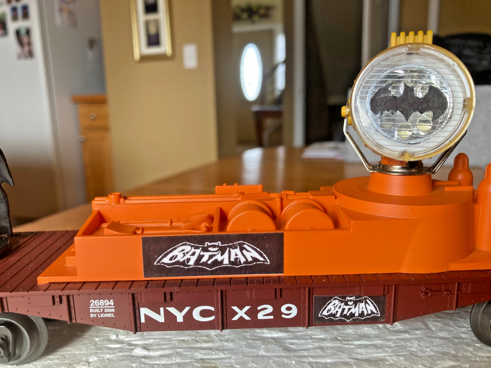 Lionel Customized SearchLight Car with Batman and Bat Signal