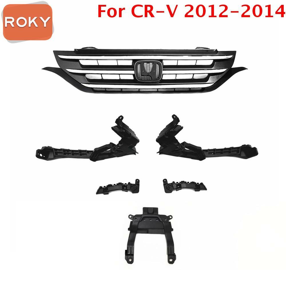 5 Brackets +  Front Upper Chrome Gray Grille Grill For Honda CR-V CRV 2012-2014