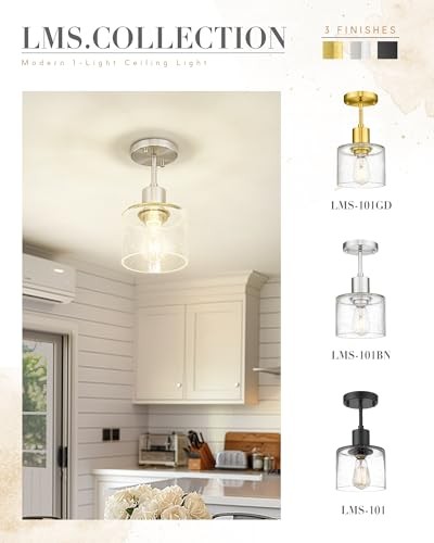 Industrial Semi Flush Mount Ceiling Light, Brushed Nickel 1-Light Close Silver