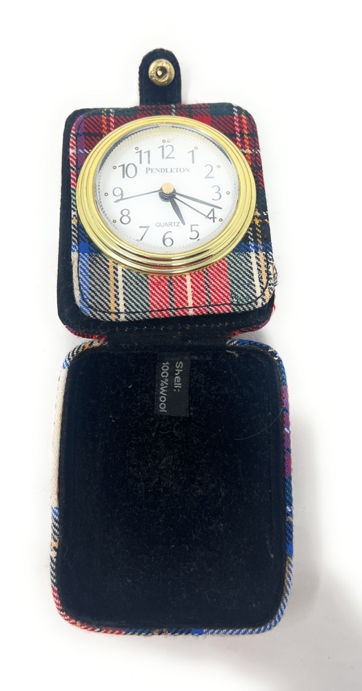Pendleton Red Plaid Travel Clock 100% Wool Shell