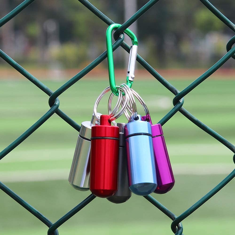 5 Pack Mini Aluminum Keychain Pill Holder Waterprof Tablets Container Case