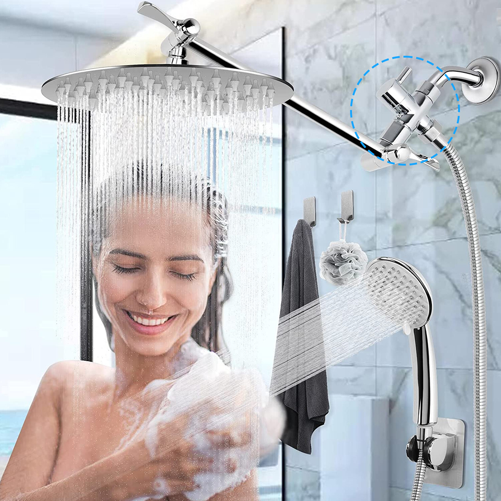 3-Way T-adapter Shower Head Diverter Valve Water Splitter Switch Faucet Bathroom