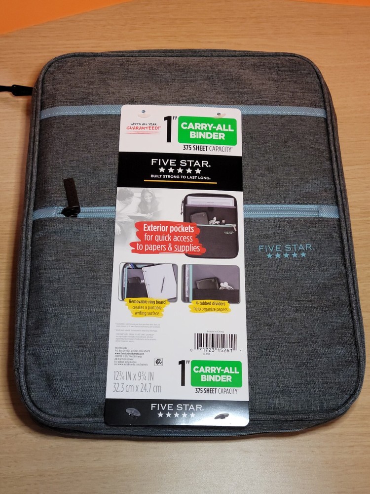 BNWT- Five Star 1" Carry All Binder- Grey/Blue