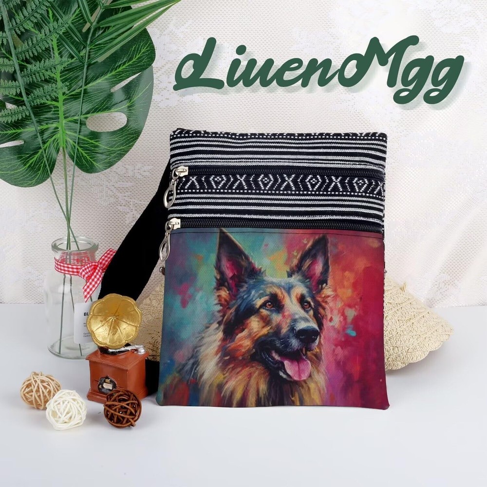 German Shepherd Dog Messenger Bag Small Ethnic Pattern Printed Adjustable Str...