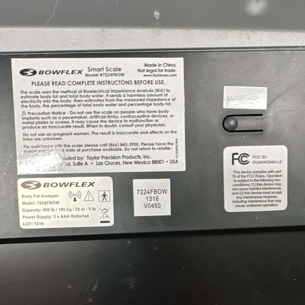 Bowflex 7224FBOW Smart Scale Black Digital Display Body Fat & Water Analyzer