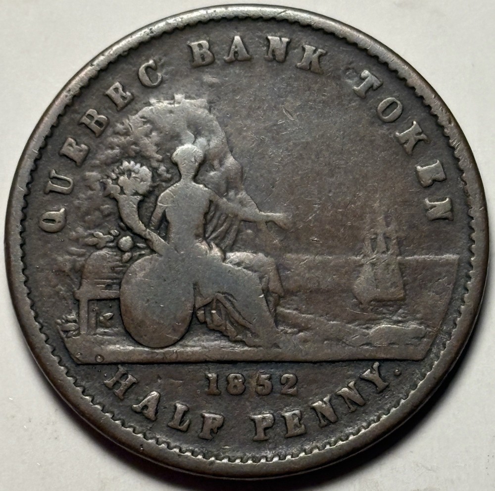 🇨🇦 1852 Quebec Canada Bank Half Penny Token — Circulated