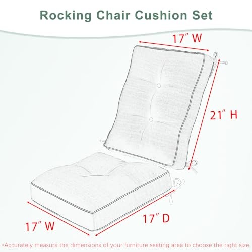 Outdoor Rocking Chair Cushion 17 × 17 Inch 17 x 17 Inch (Seat&Back Set) Beige