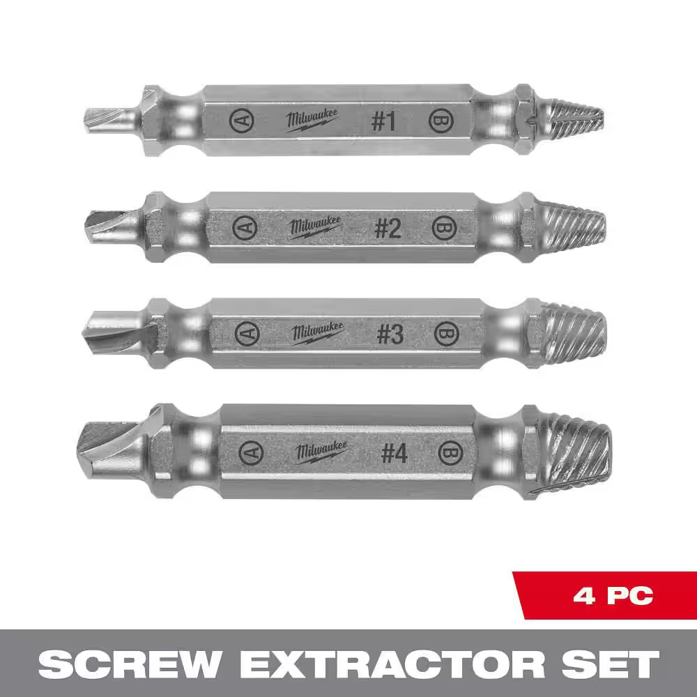 M2 Steel Screw Extractor Set (4-Piece)