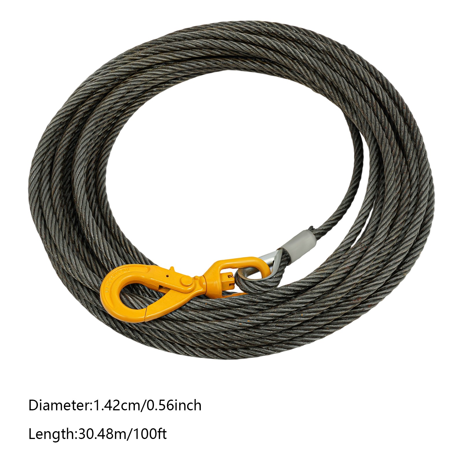 9/16in*100FT Steel Winch Cable Wire Rope w/ Swivel Self-locking Hook 4409.25 lbs