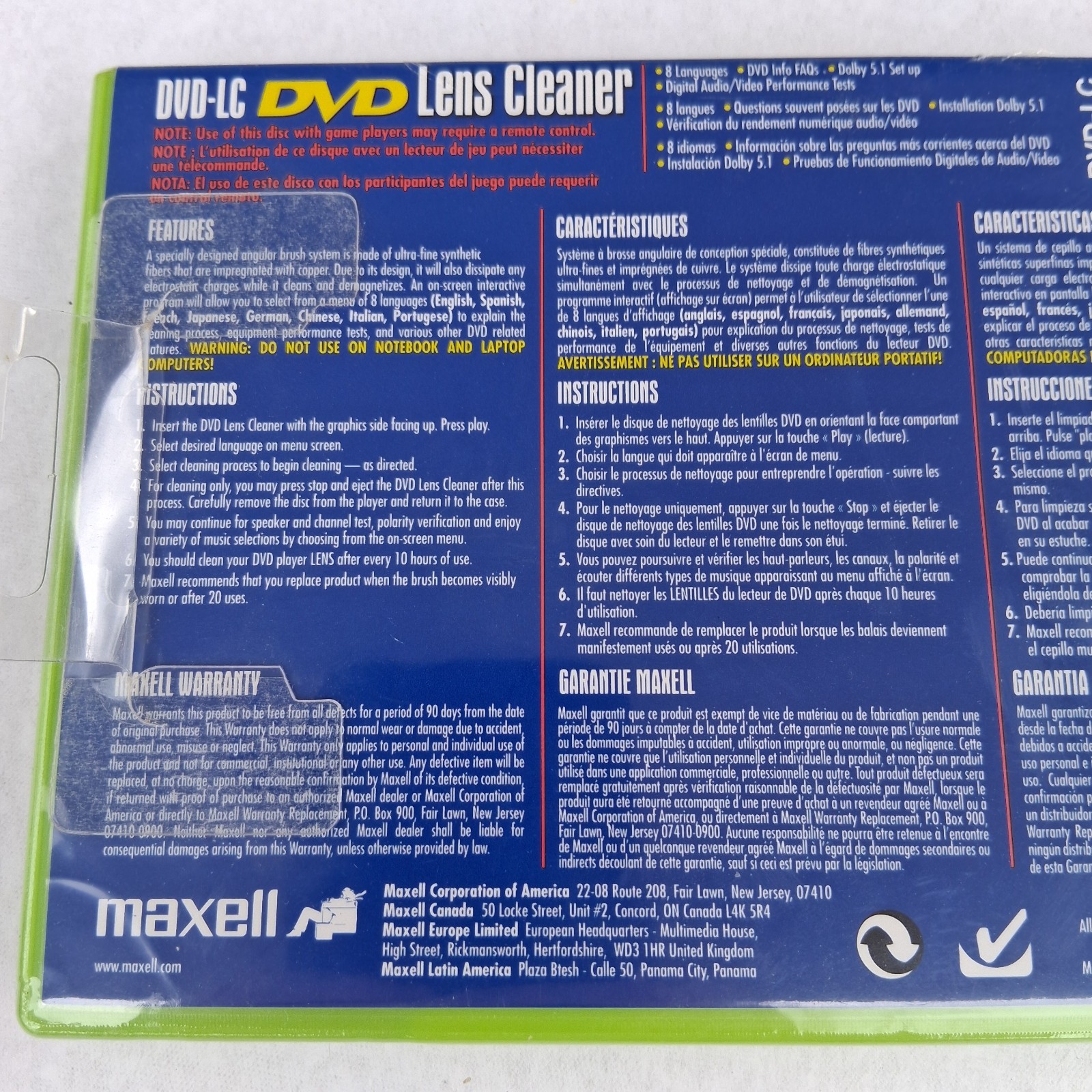 Maxell DVD Lens Cleaner Thunderon Brush System Home Theater Set-up DVD-LC 190059