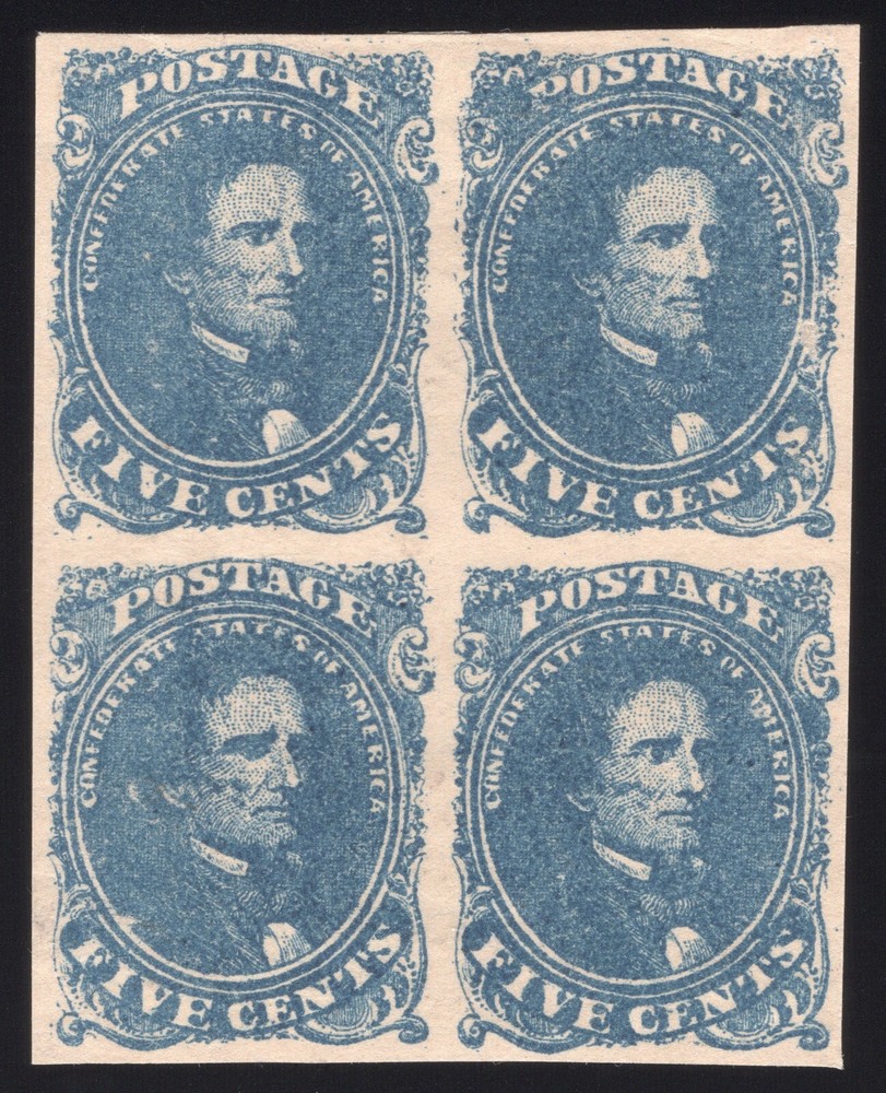 Confederate, CSA #4 Stone 2 Block of 4, Positions 16-17, 26-27, Mint-OG-H Sound!