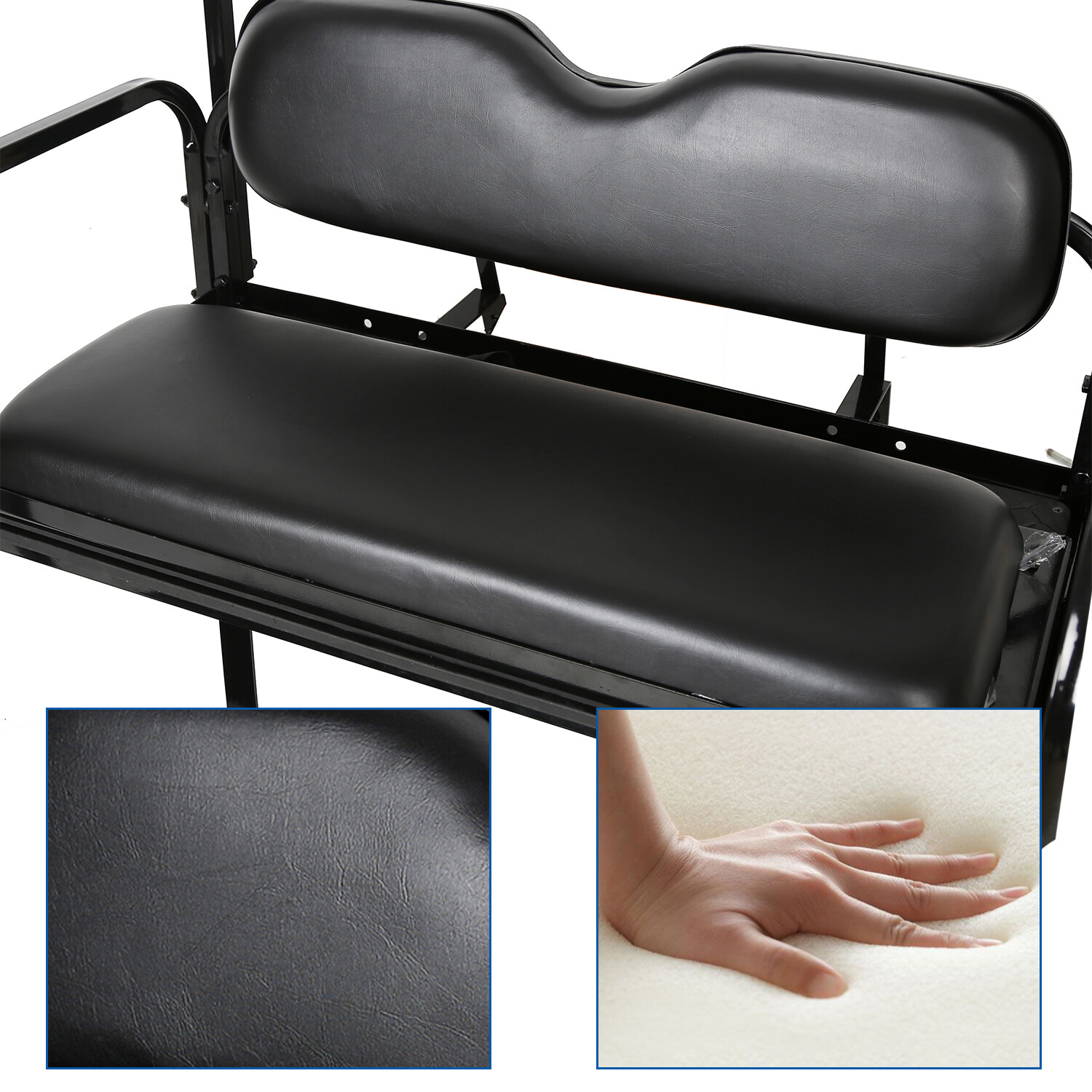 Fit Club Car DS Golf Cart Flip Folding Rear Back Seat Kit - Black