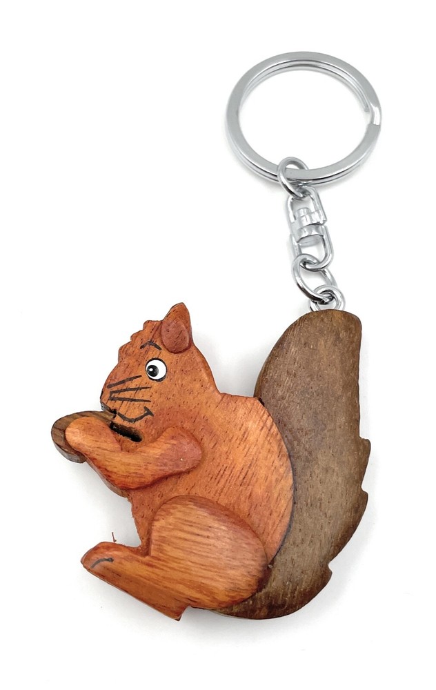 Handmade Wood Keychain Squirrel with Nut Tree Squirrel Wildlife Forest