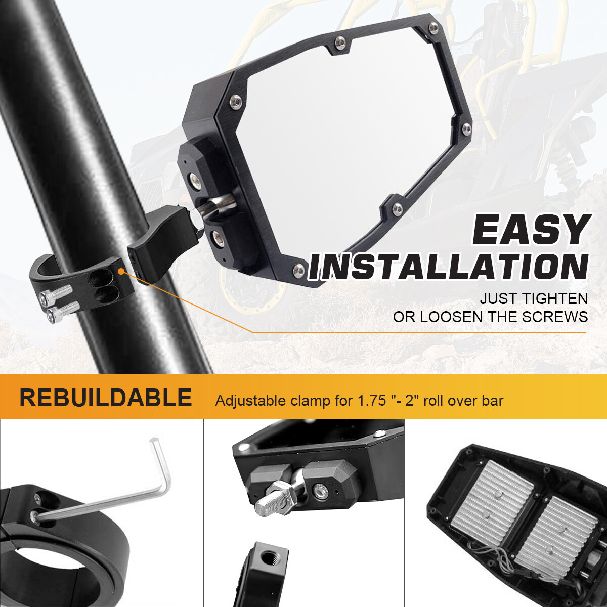 UTV Rear View Side Mirrors W/ LED Spot Lights For Honda Talon 1000R 1000X 2024