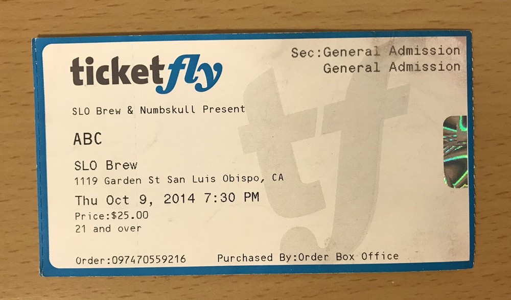 2014 ABC SLO BREW SAN LUIS OBISPO CONCERT TICKET STUB THE LEXICON OF LOVE II