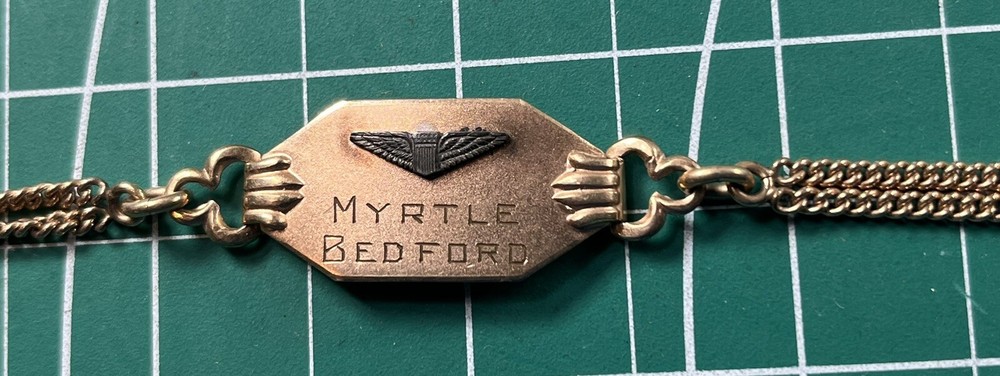 WWII Army Air Corps ID Bracelet Pilot Wings Named