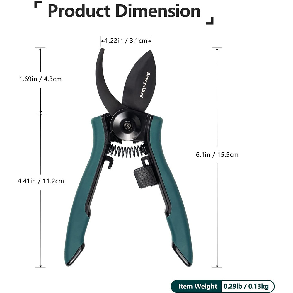 Berry&Bird Bypass Pruning Shears 6" Garden Hand Pruner Micro-Tip Pruning Snips