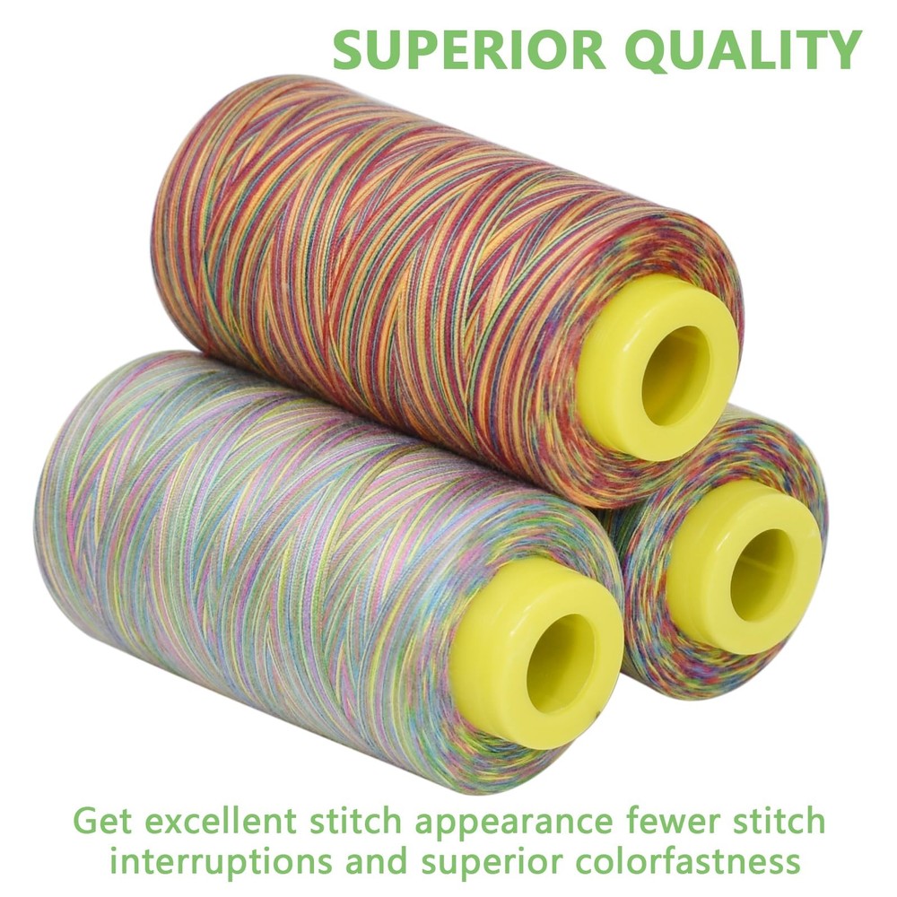 Rainbow Variegated Polyester Serger Sewing Thread 6 Cones 3000 Yards Overlock