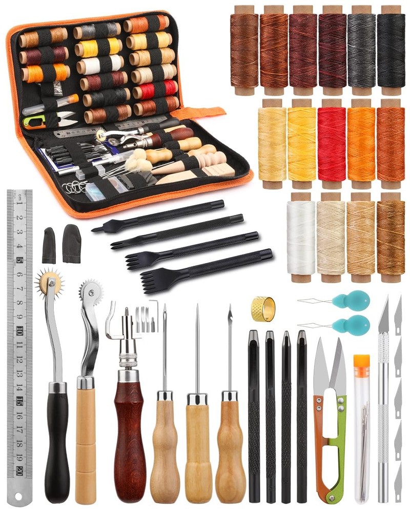 BUTUZE Leather Working Tools, Practical Craft Kit with Waxed 66 Pcs