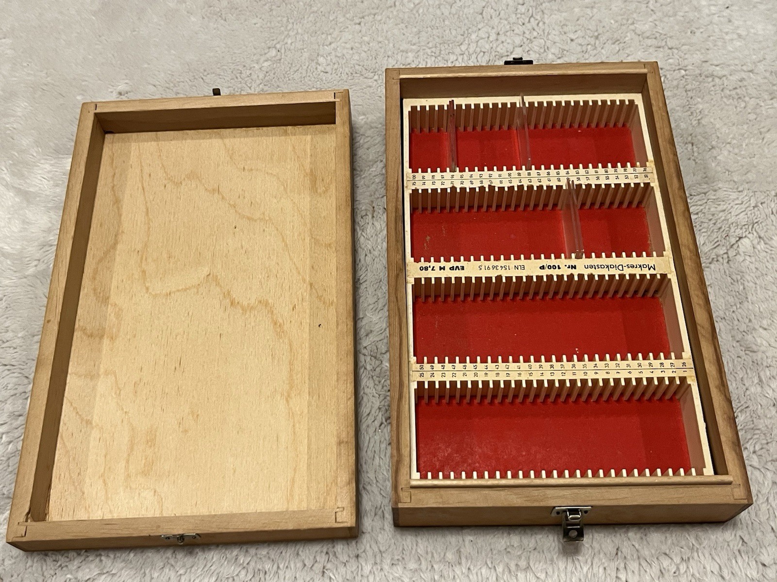 Vintage Wooden Microscope Slide Box Makres-Diakasten - Holds 100 Slides