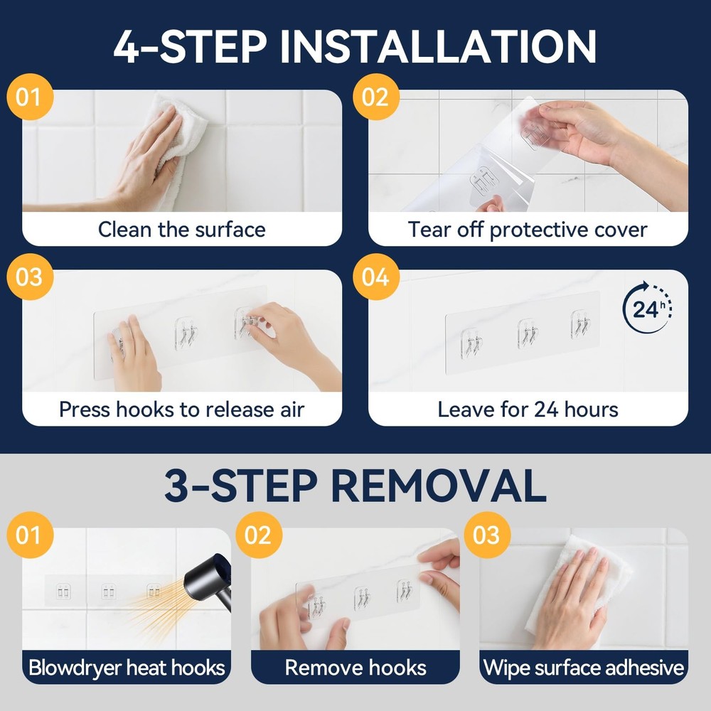 2-Pack Shower Caddy Adhesive Replacement - Transparent Shower Adhesive Strips...