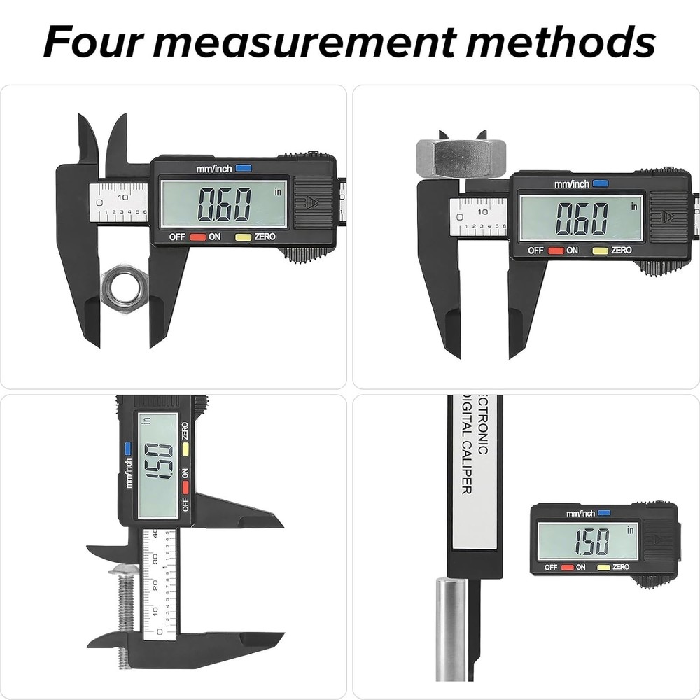 Auto-Off Digital Caliper with Large LCD Screen - 4 Measuring Functions Included