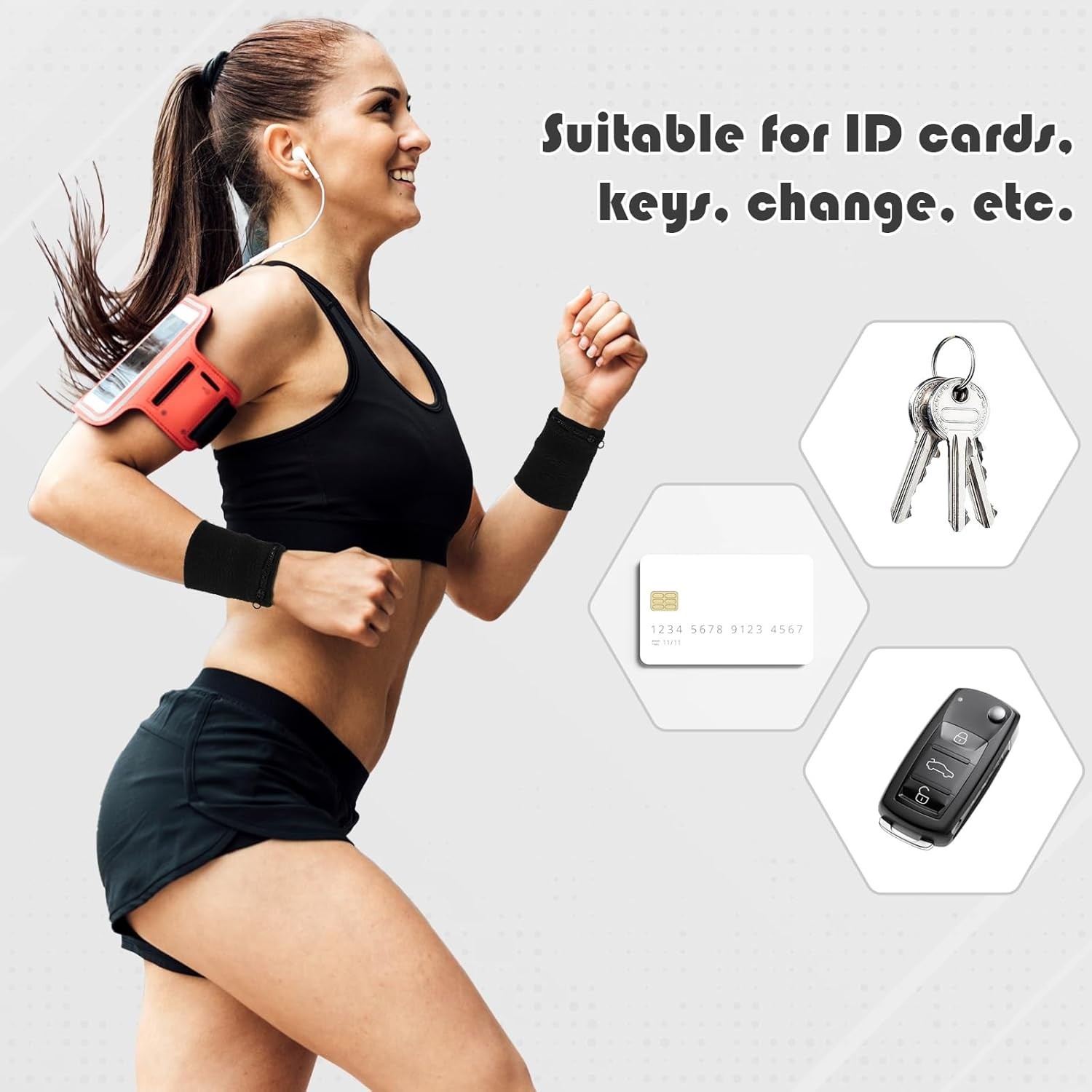 Abeillo 4PCS Wrist Wallet, Wrist Sweat Bands with Zipper, Light Comfortable Spor