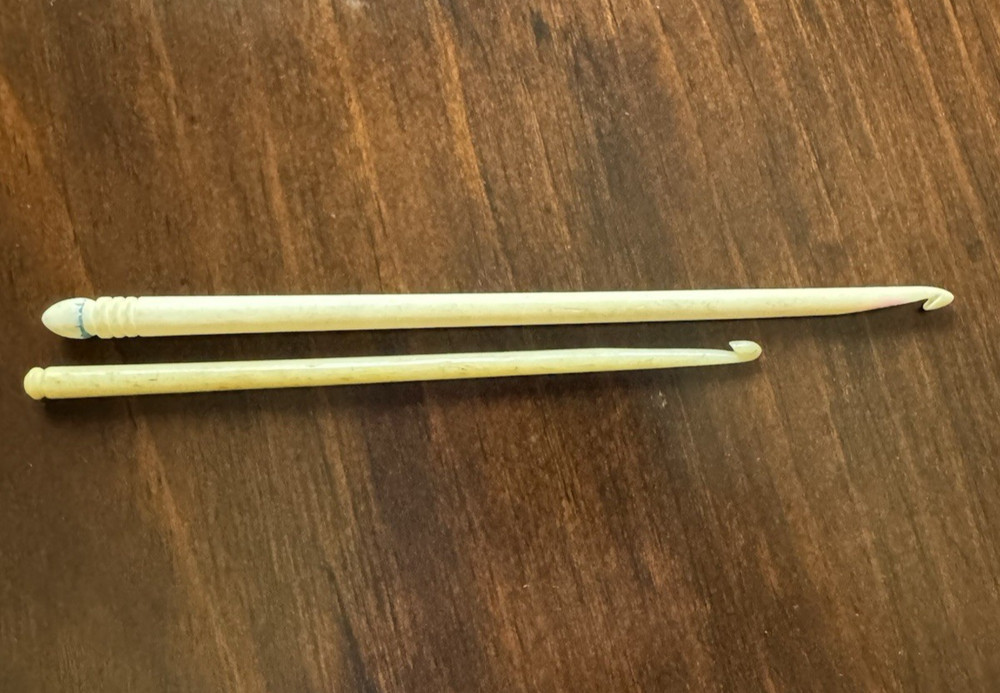 2 Vintage Bone Or Celluloid Crochet Hooks