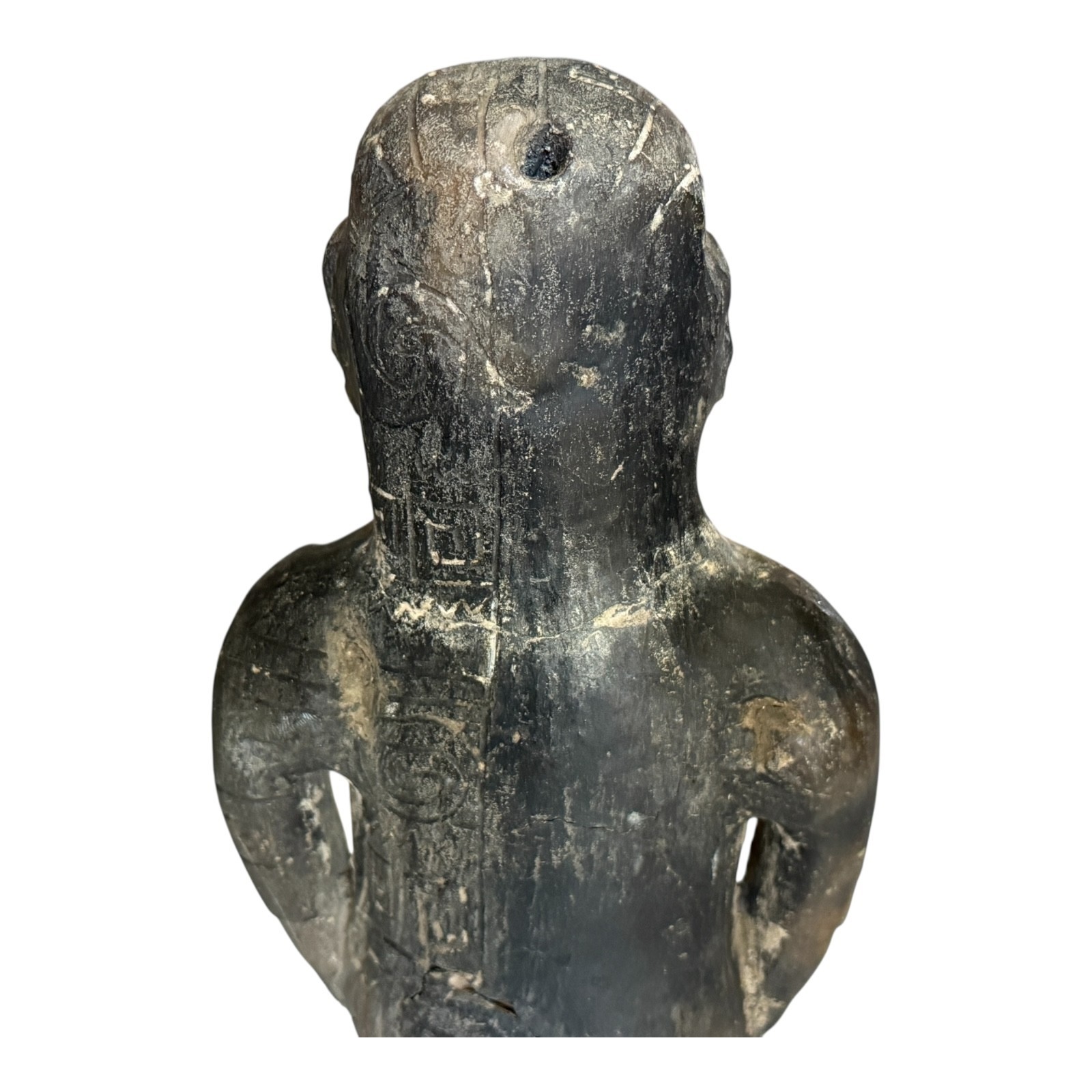 Antique Pre-Columbian West Mexico Blackware Pottery Standing Whistle Figure