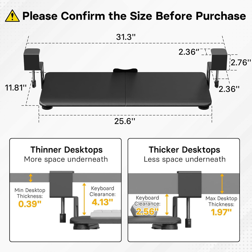 KMT01 under Desk Keyboard Tray, Pull-Out Keyboard & Mouse Platform with C-Clamp,