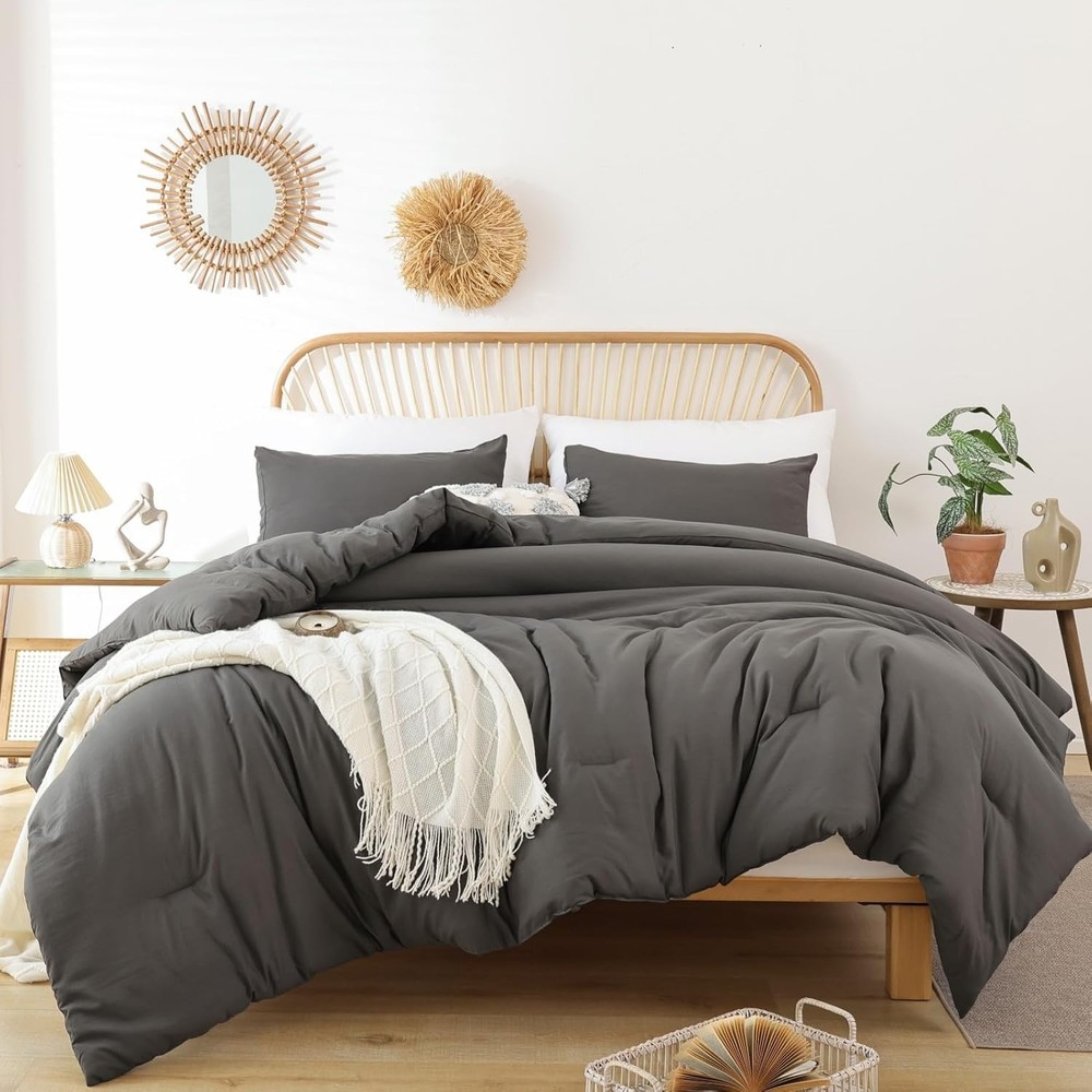 Queen Comforter Set Charcoal Grey, 3pcs