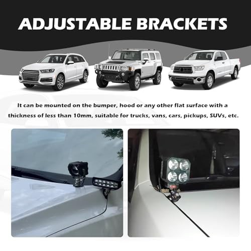 2PCS Light Bar Mounts with Hex Wrench,180°&60° Adjustable Ditch Light Brackets