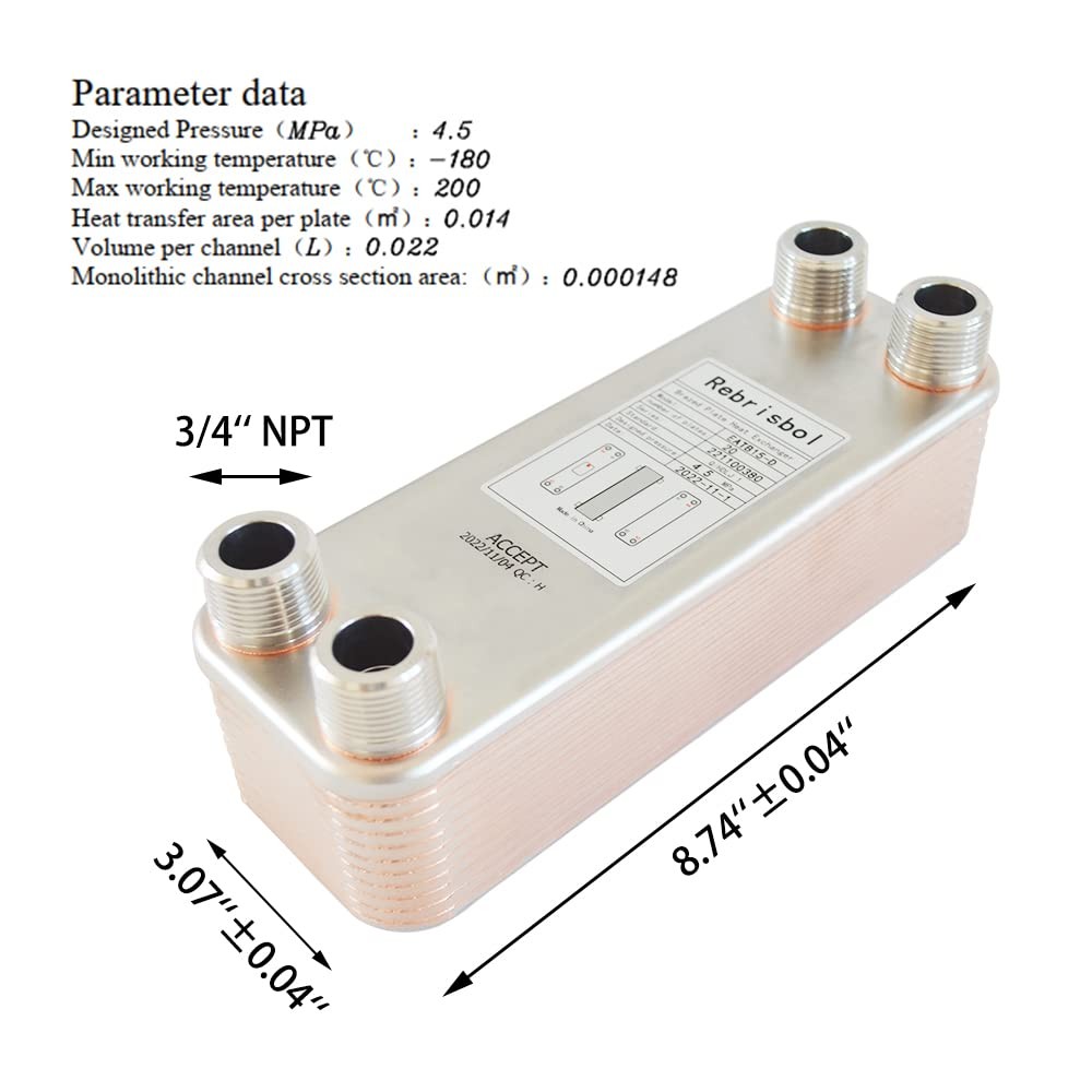 Brazed Plate Heat Exchanger 3x8 20 Plates Water To Water Heat Exchanger, Copper/