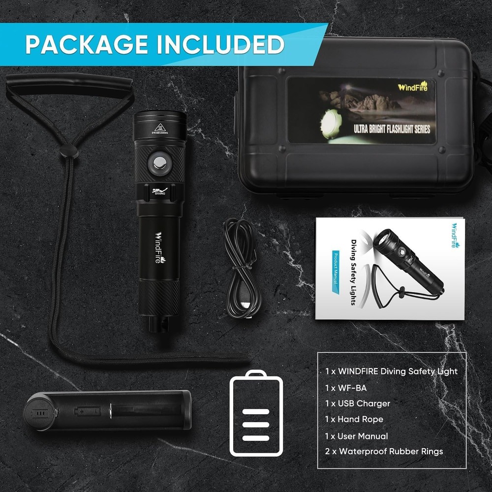 WindFire Dive Lights Scuba Diving Flashlight, Waterproof 262 ft Underwater