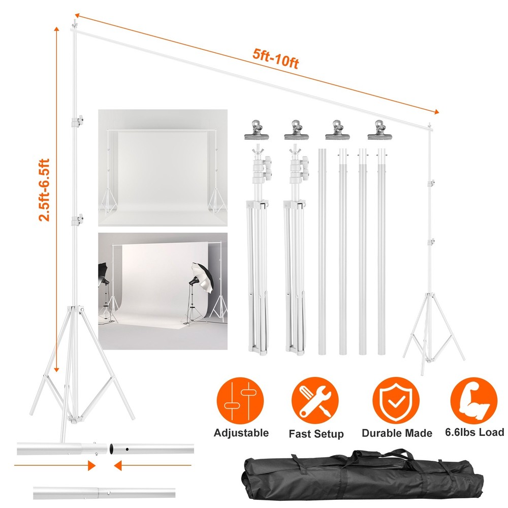 Heavy Duty Adjustable Photo Video Studio Backdrop Support Stand Set