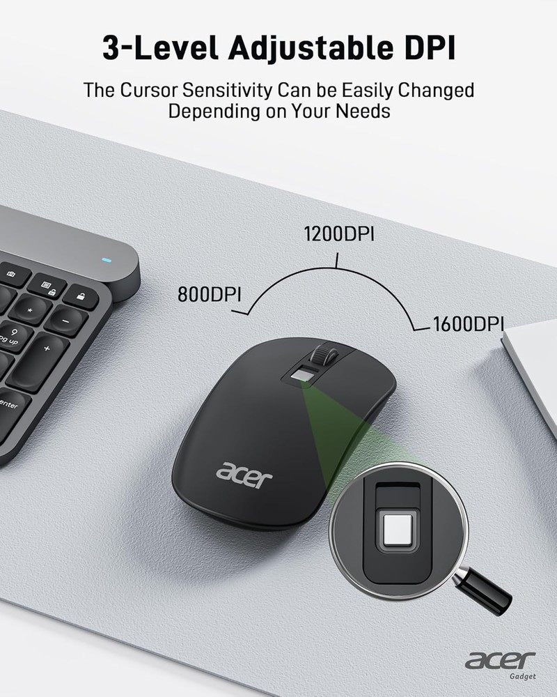 acer Computer Mouse Wireless, 2.4G Slim USB Wireless Mice with Black