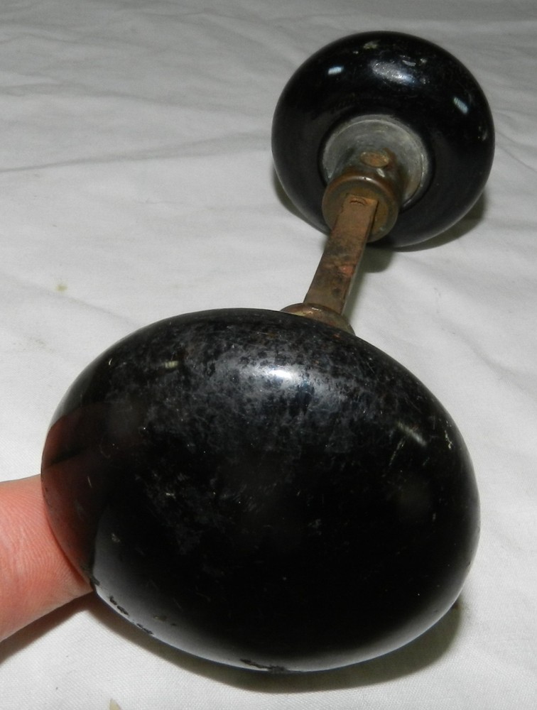 Pair of Vintage Black Porcelain Door Knobs