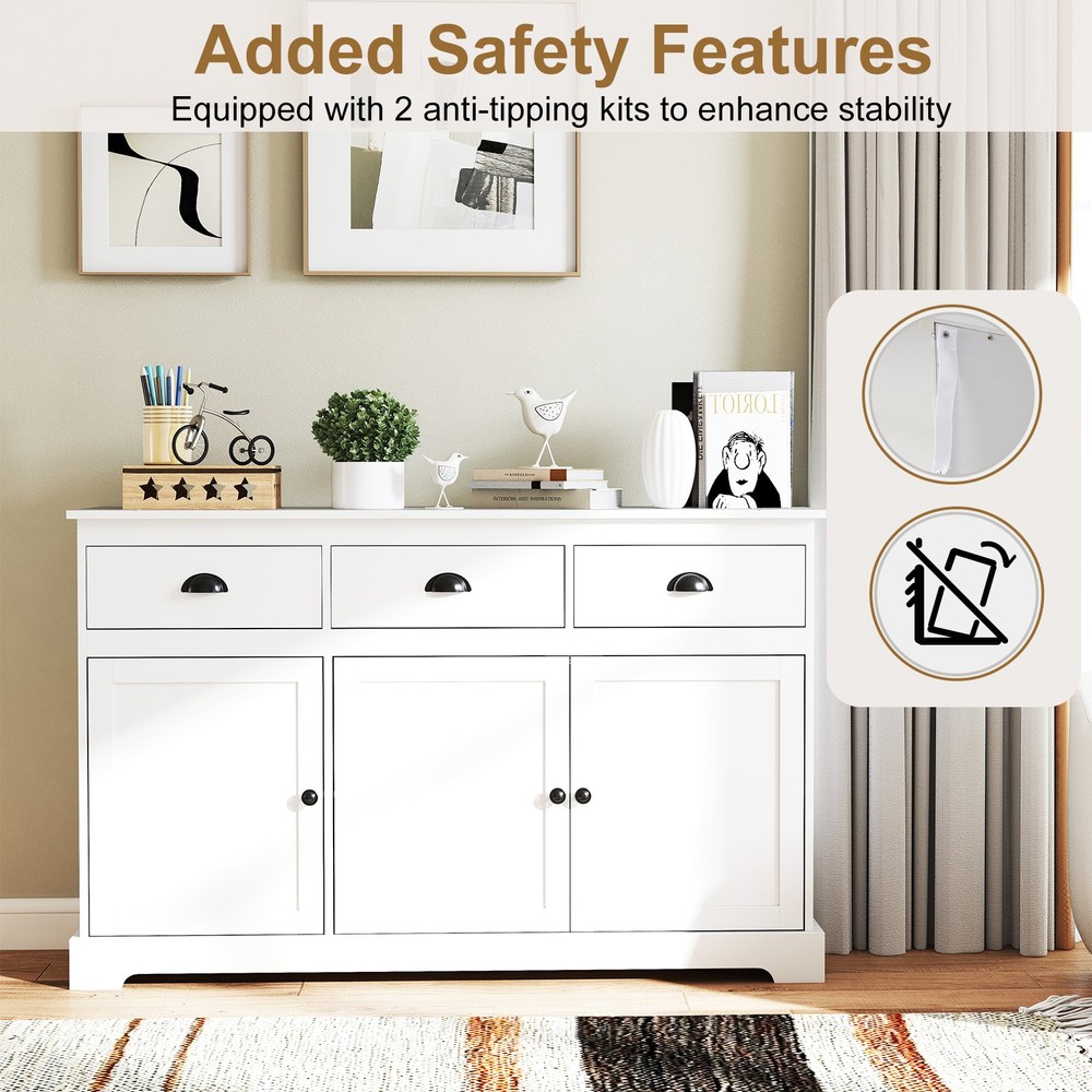 3 Drawers Sideboard Buffet Table Storage Console Cabinet Entryway Cupboard White
