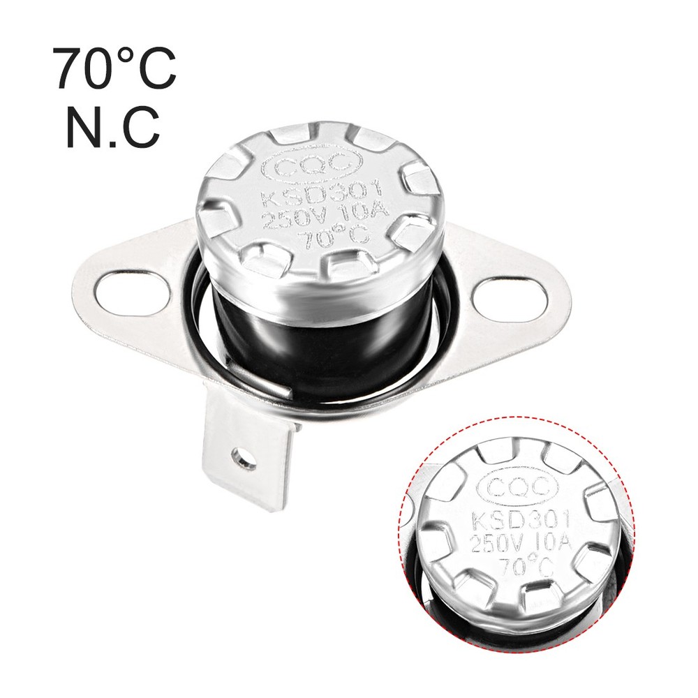 2Pcs Temperature Control Switch Thermostat 70°C 10A Normally Closed NC