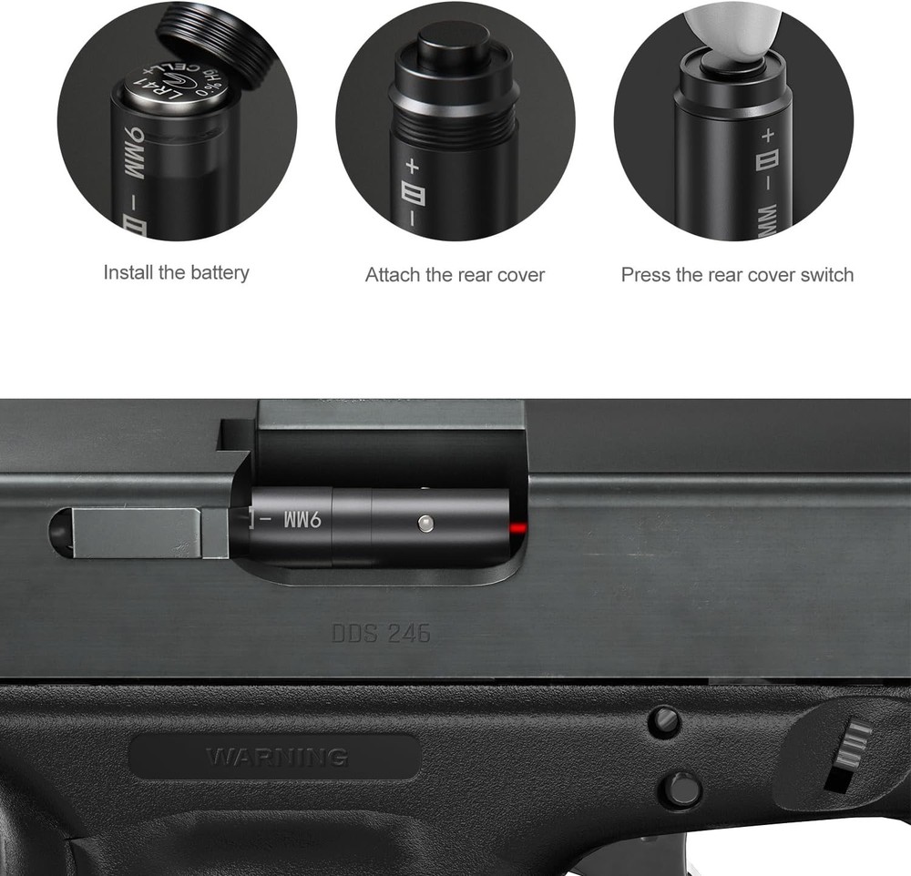 Durable Metal 9mm Laser Bore Sighter with Tail Button - Enhanced Aiming System