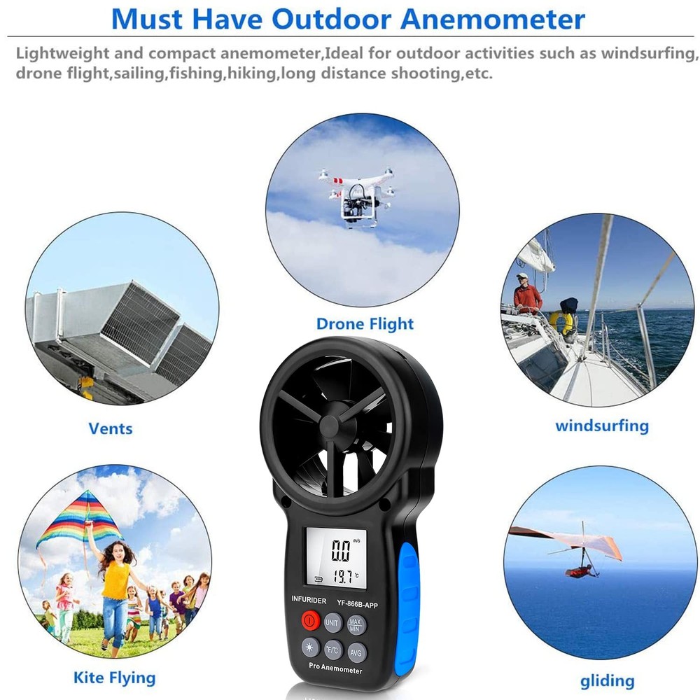 Digital Wireless Anemometer with APP via Bluetooth, Handheld Wind Speed Meter...