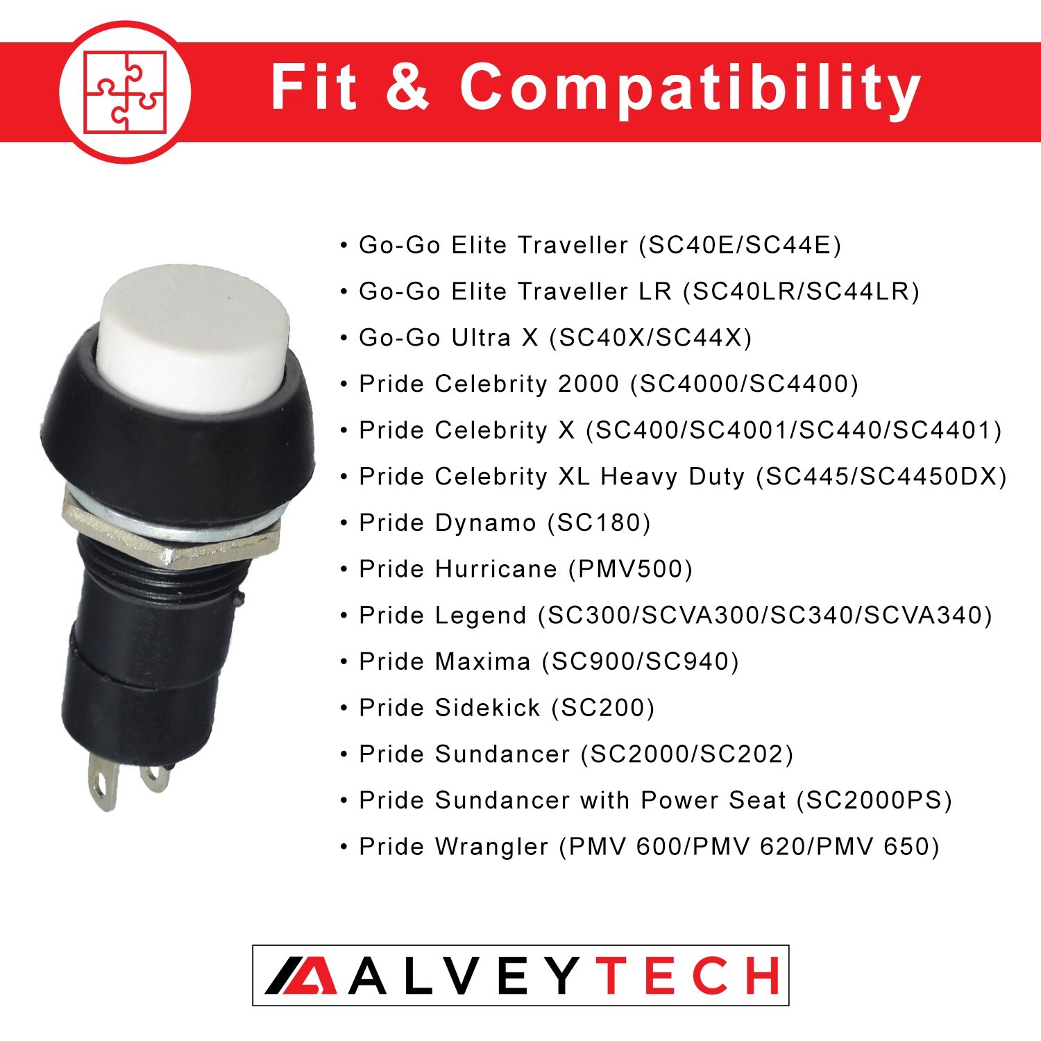 White Horn Button - For Go-Go and Pride Mobility Scooters