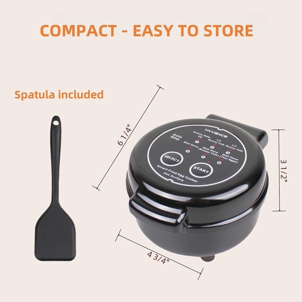 Automatic Fried Egg Cooker for 6 Styles, Non-Stick Black