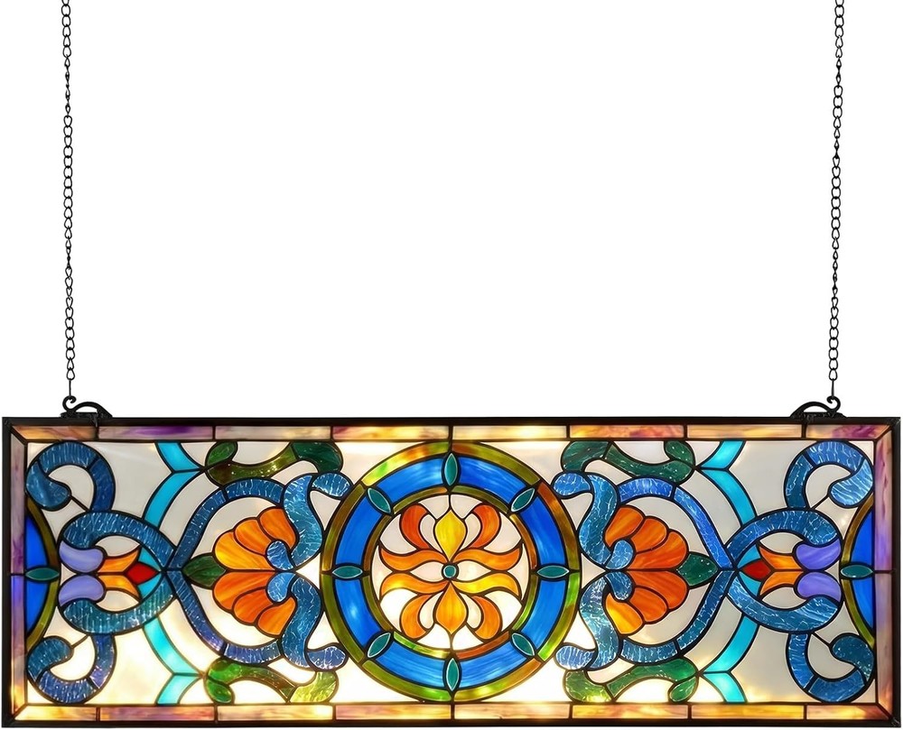 Tiffany Style Stained Glass Window Panel Hanging Transom