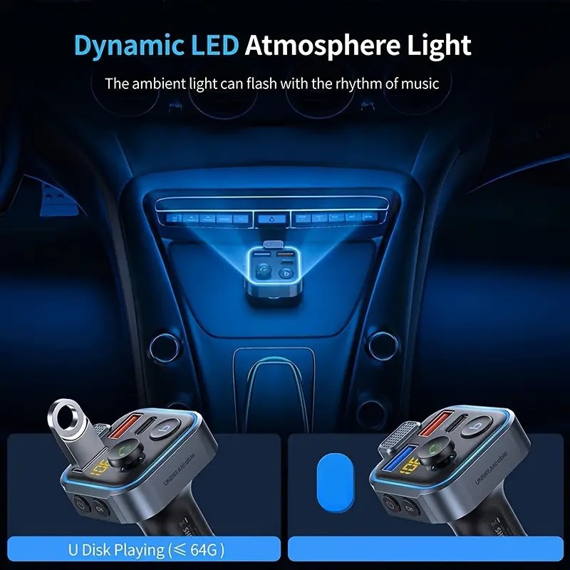 Bluetooth 5.0 Car Wireless FM Transmitter Adapter USB PD Charger AUX Hands-Free