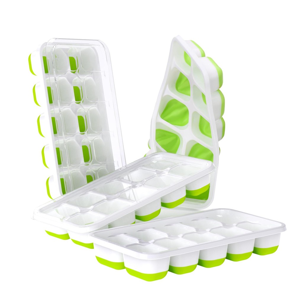 DOQAUS Ice Cube Tray with Lids - 4 Pack Stackable 7.2"*4.1"*1.3", Green