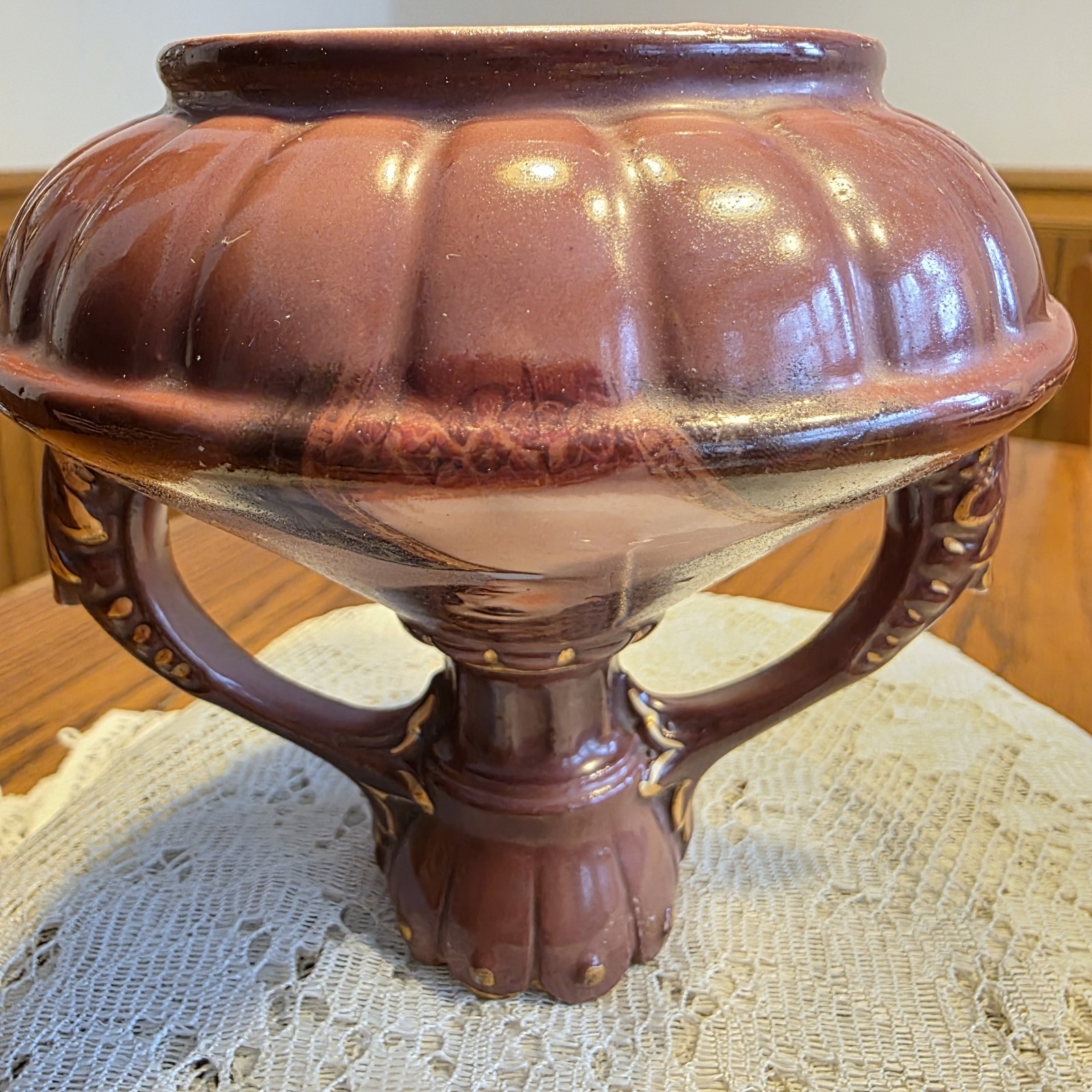 Antique Victorian Porcelain Squat Bud Vase 2 Handled Austria Portrait Vintage