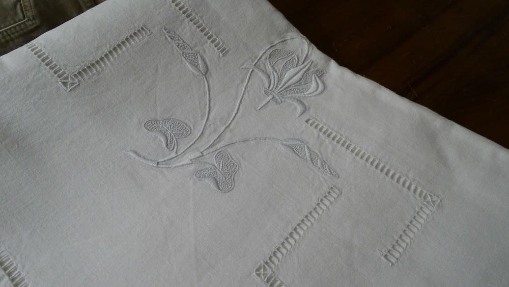 hand embroidered cotton/linen sheet