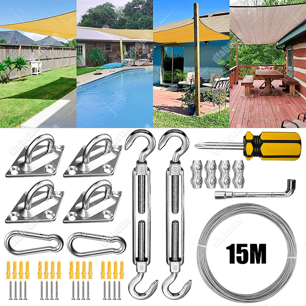 Sun Shade Sail Hardware Fitting accessories Turnbuckles Pad eyes Wire Rope Kit
