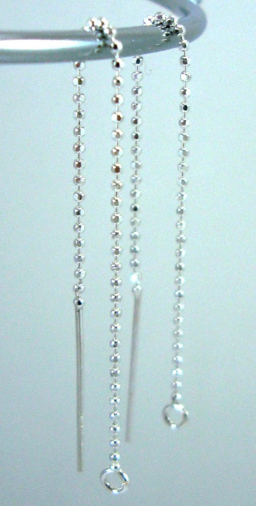 Solid 925 sterling silver diamond cut bead earring threader ear wire earwire E58